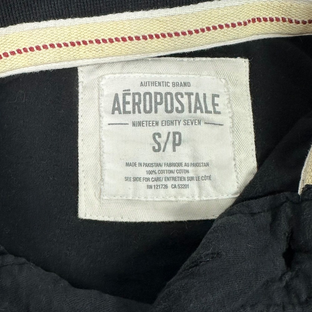 Aeropostale Men's Long Sleeve Polo Black Bulldog Graphic Logo Small - Picture 4 of 9